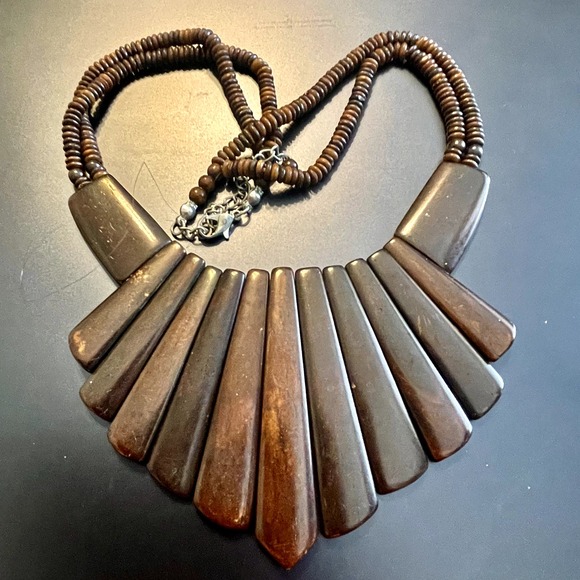 Ethnic Tribal Wooden Bead Statement Necklace - Picture 3 of 6